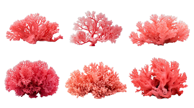 Collection of PNG. Red coral isolated on a transparent background.