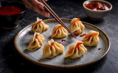 Obraz na płótnie Canvas Capture the essence of Jiaozi in a mouthwatering food photography shot Generative AI
