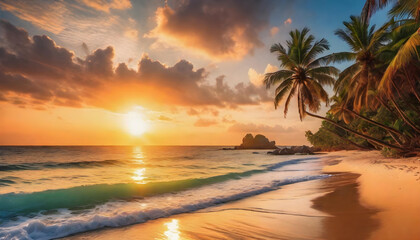 Fototapeta na wymiar Tropical beach with beautiful sea and beautiful sunset