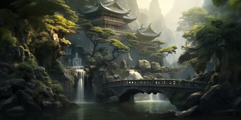 Serenity of the Ancient Temple: A Peaceful Forest in Fantasy China