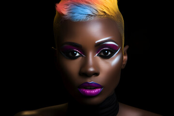 Stylish African woman with bright make up and bright hair