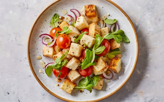 Capture the essence of Panzanella in a mouthwatering food photography shot Generative AI