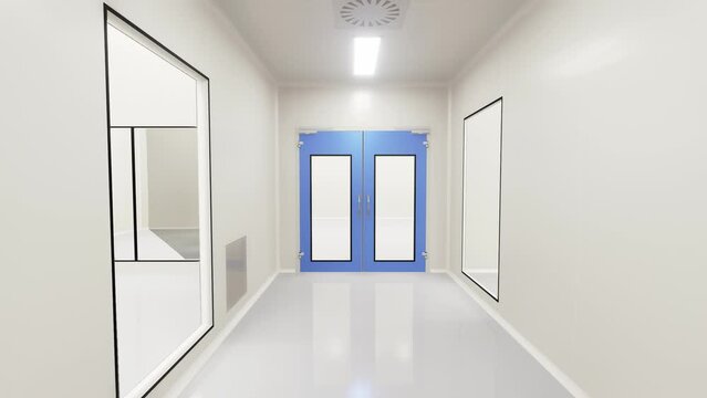 3d Rendering Clean room corridor pharmaceutical plant	
