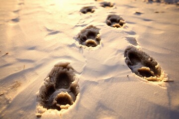 Photo of an animal's intricate footprints or tracks. Generative AI - obrazy, fototapety, plakaty