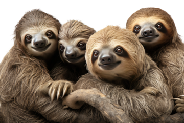 Animal Black Sloth Group Serene Hangout on a White or Clear Surface PNG Transparent Background