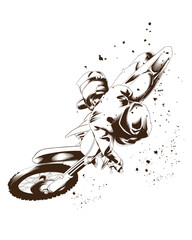 A motocross rider on a Dirt Bike Racer motorcycle, depicted in a silhouette illustration