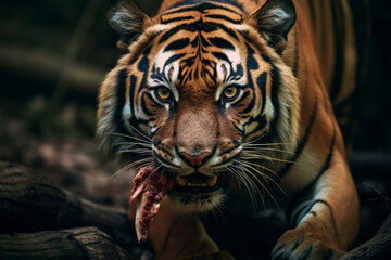 Amazing Bengal tiger in nature with its prey