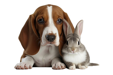 Animal Dog and Rabbit Unexpected Friendship on a White or Clear Surface PNG Transparent Background - obrazy, fototapety, plakaty