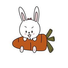 Rabbit eating carrot, rabbit cartoon, cute rabbit