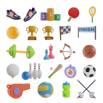 3D illustration Sport Icon Set PNG Isolated High Resolution For Website And App Design Transparent Background  Simple Cartoon Design Minimal Bright Render In Toy Style