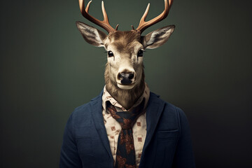 Deer Dandy: Anthropomorphized Funny Animal Portrait with Fashionable Attire