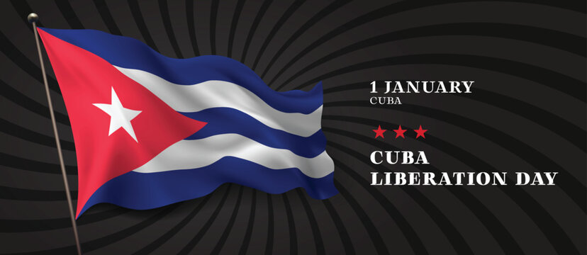 Cuba liberation day vector banner, greeting card. Cuban wavy flag