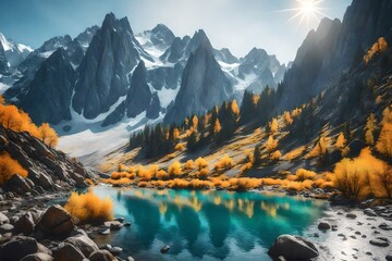 autumn in the mountains of caucasus - obrazy, fototapety, plakaty