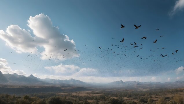 a sky full of birds