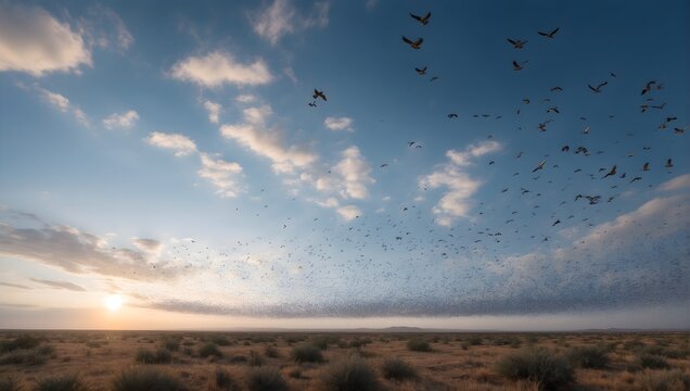 a sky full of birds