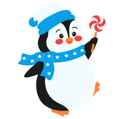 Cute Penguin Holding A Lollipop Illustration