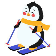 Happy Penguin Skiing Illustration