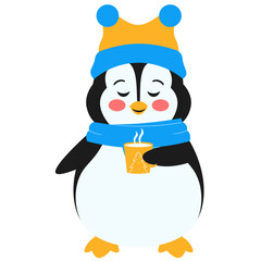 Penguin Drinking Coffee Illustration