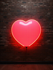 Heart neon light on the brick background AI Generative