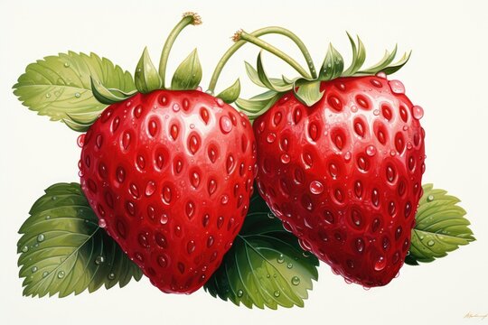 hand drawn watercolor strawberries isolated on white. AI Generated
