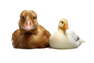 Animal Hen and Duck Feathered Friendship Unveiled on a White or Clear Surface PNG Transparent Background