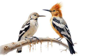 Fototapeta premium Animal Unexpected Duo Hoopoe Cockatoo Interact on a White or Clear Surface PNG Transparent Background