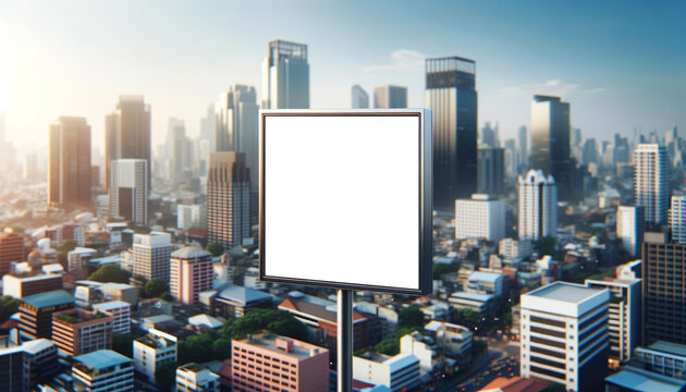 Blank billboard mockup with a clear sky on urban cityscape background. Advertising and marketing concept. Generative AI