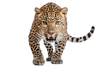 Animal Graceful Sprint Leopard in Swift Motion on a White or Clear Surface PNG Transparent Background