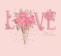 Love milon Flowers t-shirt graphic design vector illustration 