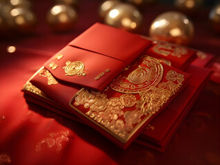 Rich Elegant Traditional Chinese Red Envelope AI Photo Art