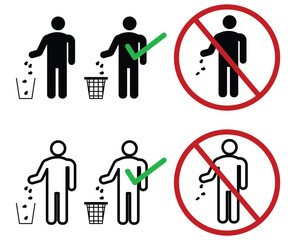 illustration dispose of trash properly in the trash can or trash icons with outline style