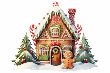 Obraz na płótnie Canvas Magical Holiday Treat: Gingerbread House Watercolor Isolated Design