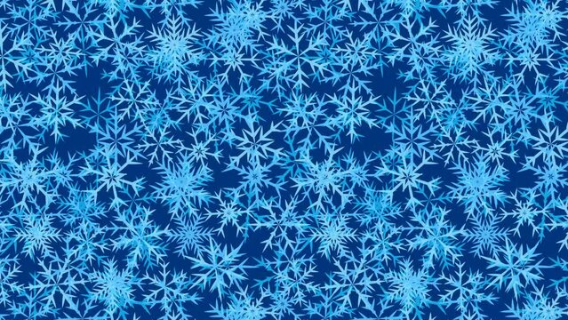Winter snowflakes Animated seamless pattern. Six pointed fluffy snowflakes symbol of winter weather. Design element. Looped video background