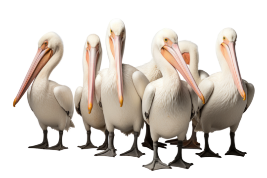 Animal Pelican Flock Coastal Community Presence on a White or Clear Surface PNG Transparent Background