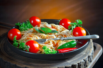 Boiled pasta with vegetables