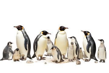 Animal Antarctic Colony Penguins Gather in Unison on a White or Clear Surface PNG Transparent Background