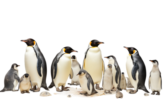 Animal Antarctic Colony Penguins Gather in Unison on a White or Clear Surface PNG Transparent Background