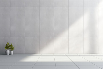 Contemporary Elegance: Light and Shadow Room Simulations with a Gray Tiled Wall
