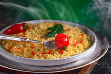 Boiled pasta with vegetables