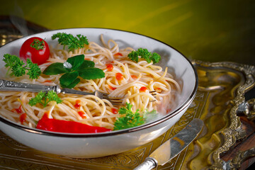 Boiled pasta with vegetables