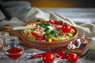 Boiled pasta with vegetables