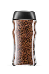 Instant coffee jar with black lid isolated. Transparent PNG image.