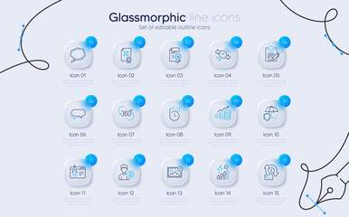 Naklejka premium Set of Add photo, Timer and Comic message line icons for web app. 360 degree, Reject certificate, Umbrella icons. Messenger, Person idea, Electricity consumption signs. Rfp. Vector