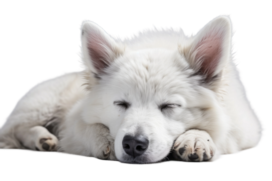 Animal Serene Slumber White Shepherd Mix Rests on a White or Clear Surface PNG Transparent Background