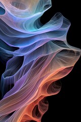 Obraz premium Multi colored rainbow red, purple, blue delicate smoke waves on black background HD Wallpaper