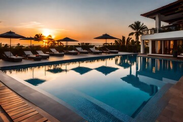 swimming pool at sunset