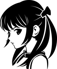 Cute anime girl silhouette in black color. Vector template for laser cutting.