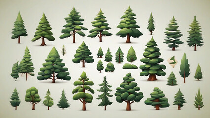 Obraz premium Pine tree set. Set of pine trees. Vector illustration.