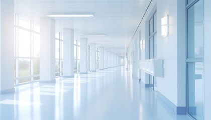 modern hospital with an empty long corridor. Empty corridor in modern hospital