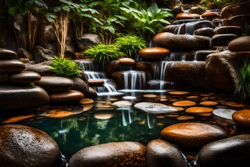 **Spa stones in garden with flow water-